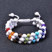 Load image into Gallery viewer, White Layered Spiritual Bracelet Featuring Seven Chakra Stones
