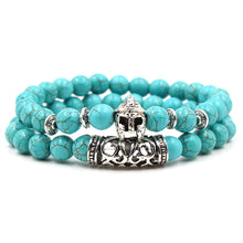 Load image into Gallery viewer, Natural Turquoise Buddha Bead Elastic Bracelet
