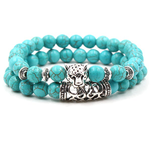 Natural Turquoise Buddha Bead Elastic Bracelet