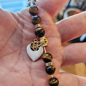 Buddha Bracelet featuring a Heart Charm- Brown Tiger Eye