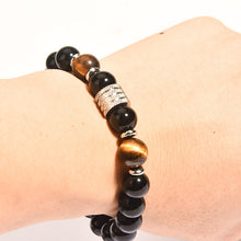 Load image into Gallery viewer, Stainless Steel Tiger Eye Obsidian Bright Black Beads Men&#39;s Bracelet
