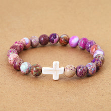Load image into Gallery viewer, Imperial Pine Mixed Color Cross Beaded Bracelet
