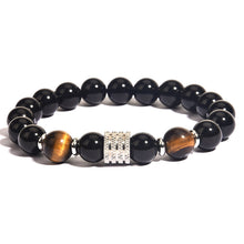 Load image into Gallery viewer, Stainless Steel Tiger Eye Obsidian Bright Black Beads Men&#39;s Bracelet
