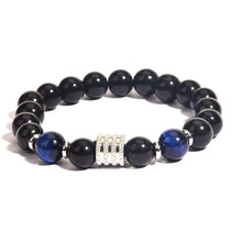 将图片加载到图库查看器，Stainless Steel Tiger Eye Obsidian Bright Black Beads Men&#39;s Bracelet
