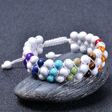 Load image into Gallery viewer, White Layered Spiritual Bracelet Featuring Seven Chakra Stones
