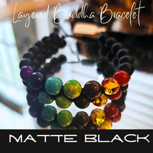 Load image into Gallery viewer, Layered Buddha Bracelet featuring Chakra Stones- Volcanic Black
