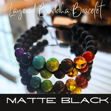 将图片加载到图库查看器，Layered Buddha Bracelet featuring Chakra Stones- Matte Black
