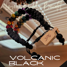Load image into Gallery viewer, Layered Buddha Bracelet featuring Chakra Stones- Volcanic Black
