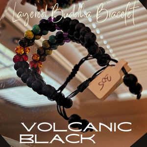 Layered Buddha Bracelet featuring Chakra Stones- Volcanic Black