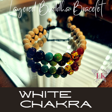 Load image into Gallery viewer, Layered Buddha Bracelet featuring Chakra Stones- Volcanic Black
