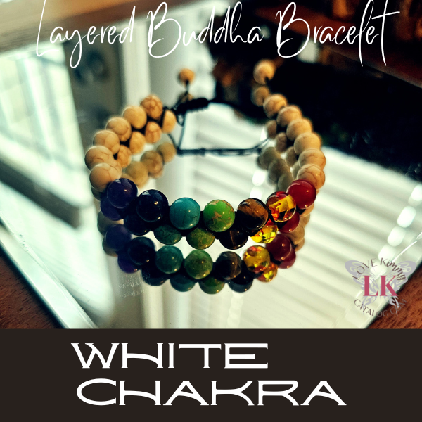 Layered Buddha Bracelet featuring Chakra Stones- White Marble
