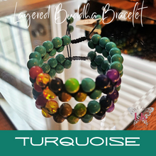 Load image into Gallery viewer, Layered Buddha Bracelet featuring Chakra Stones- Volcanic Black
