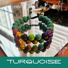 Load image into Gallery viewer, Layered Buddha Bracelet featuring Chakra Stones- Turquoise
