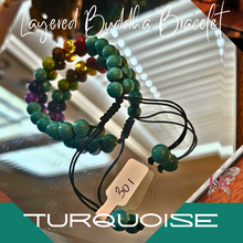 Load image into Gallery viewer, Layered Buddha Bracelet featuring Chakra Stones- Volcanic Black
