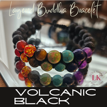 Load image into Gallery viewer, Layered Buddha Bracelet featuring Chakra Stones- Volcanic Black
