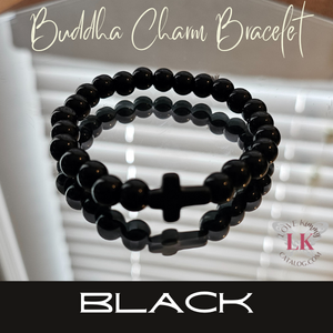 Buddha Bracelet featuring a Cross Charm- Matte Black