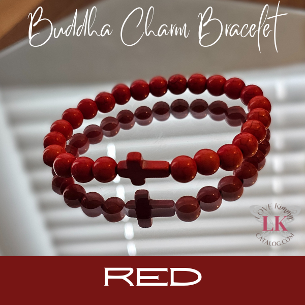 Buddha Bracelet featuring a Cross Charm- Red