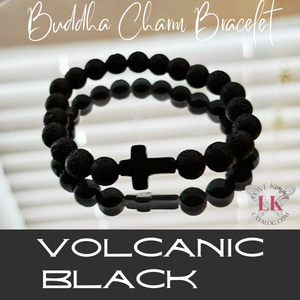 Buddha Bracelet featuring a Cross Charm- Matte Black