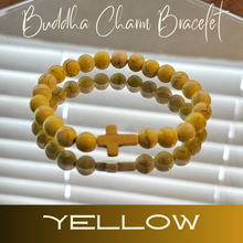 Load image into Gallery viewer, Buddha Bracelet featuring a Cross Charm- Yellow
