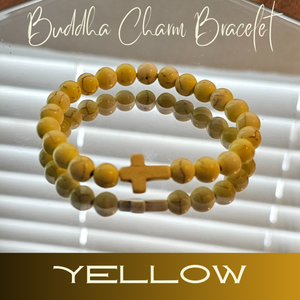Buddha Bracelet featuring a Cross Charm- Yellow