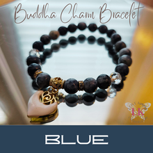 Load image into Gallery viewer, buddha bead heart charm bracelet blue
