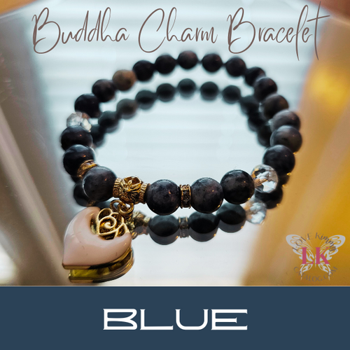 buddha bead heart charm bracelet blue