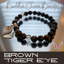 Load image into Gallery viewer, buddha bead heart charm bracelet tiger eye
