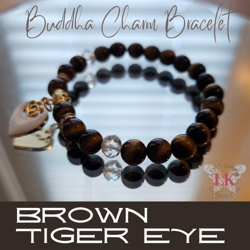 buddha bead heart charm bracelet tiger eye