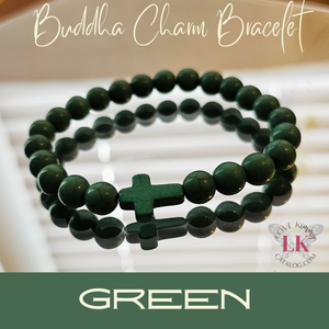 Buddha Bracelet featuring a Cross Charm- Matte Black