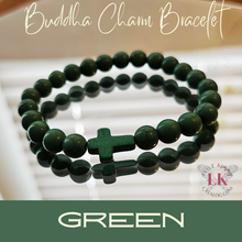 Load image into Gallery viewer, Buddha Bracelet featuring a Cross Charm- Light Green
