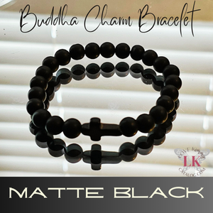 Buddha Bracelet featuring a Cross Charm- Volcanic Black