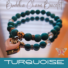 Load image into Gallery viewer, buddha bead heart charm bracelet turquoise
