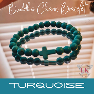 Buddha Bracelet featuring a Cross Charm- Matte Black