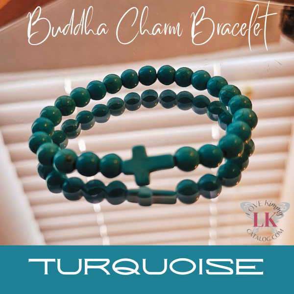 Buddha Bracelet featuring a Cross Charm- Turquoise