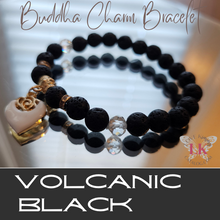 Load image into Gallery viewer, buddha bead heart charm bracelet black volcanic
