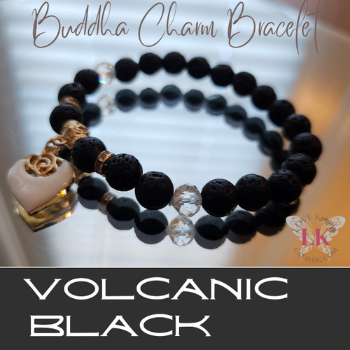 buddha bead heart charm bracelet black volcanic