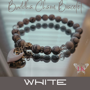 Buddha Bracelet featuring a Heart Charm- White Marble
