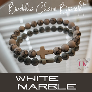 Buddha Bracelet featuring a Cross Charm- Travertine