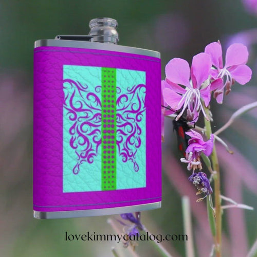 Leather Pocket Flask- Purple Butterfly