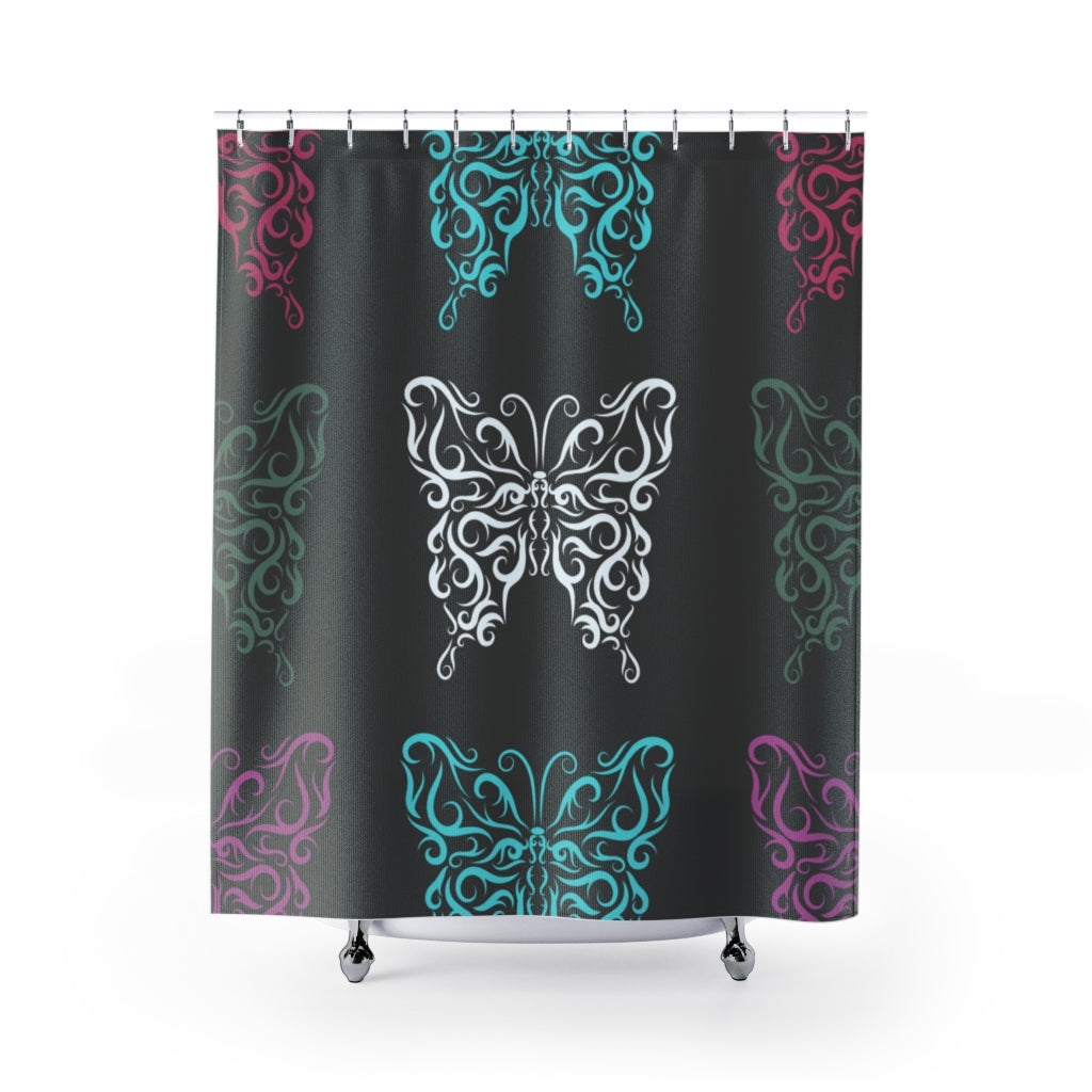 Shower Curtain-  Gray Butterfly