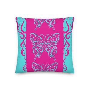 Premium Reversible Pillow Throw Butterfly Theme Blue & Pink