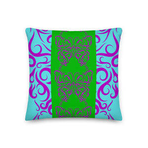 Premium Reversible Pillow Throw Butterfly Theme Green & Purple 3 Sizes