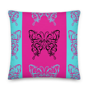 Premium Reversible Pillow Throw Butterfly Theme Blue & Pink