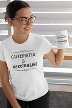 Load image into Gallery viewer, www.lovekimmycatalog.com white Vaccinated Coffee Lovers Statement Tee
