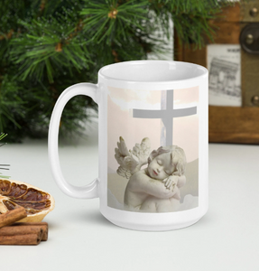 Religious Coffee Mug- Cherub Hugs a Cross