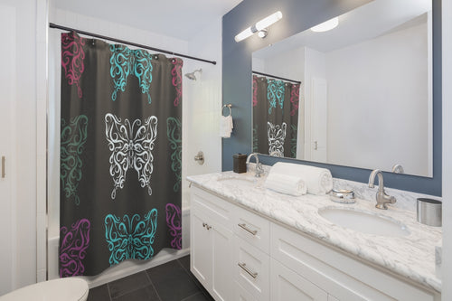 Shower Curtain-  Gray Butterfly