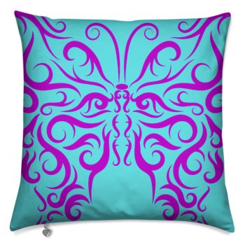 Reversible Pillow Throw in a Butterfly Theme Purple, Green, & Blue