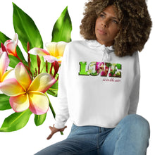 Load image into Gallery viewer, www.lovekimmyatalog.com white Ladies Crop Hoodie- &quot;Love is in the Air&quot;
