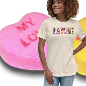 tan Bella Cotton Tee- Candy Heart LOVE Graphics