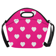 将图片加载到图库查看器，large Small Neoprene Lunch Bag with Hearts- Hot Pink
